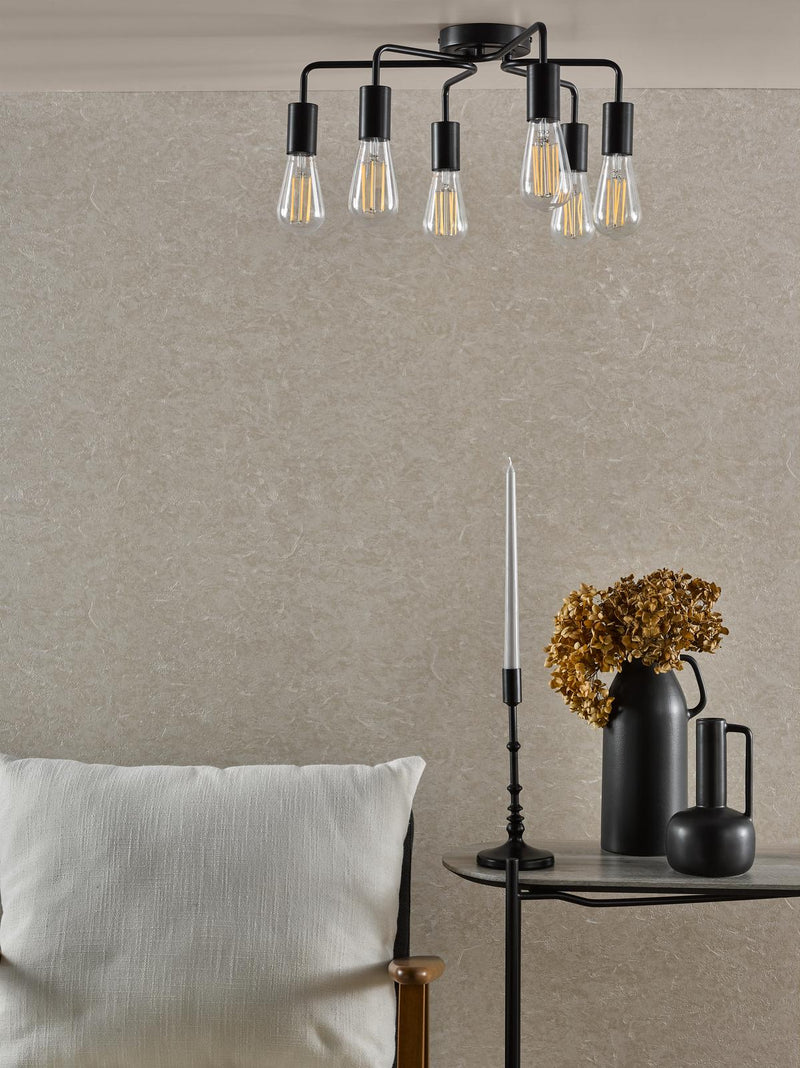 Dar Lighting Dena 6 Light Semi-Flush Matt Black • DEN0622