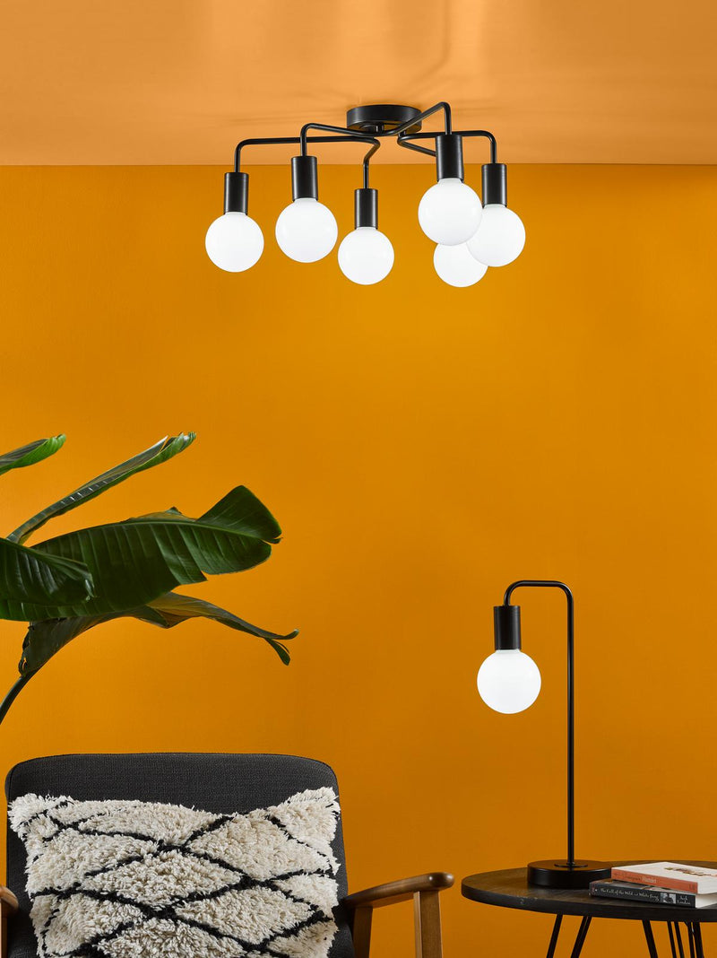 Dar Lighting Dena 6 Light Semi-Flush Matt Black • DEN0622