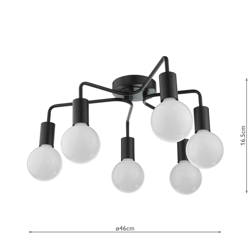 Dar Lighting Dena 6 Light Semi-Flush Matt Black • DEN0622