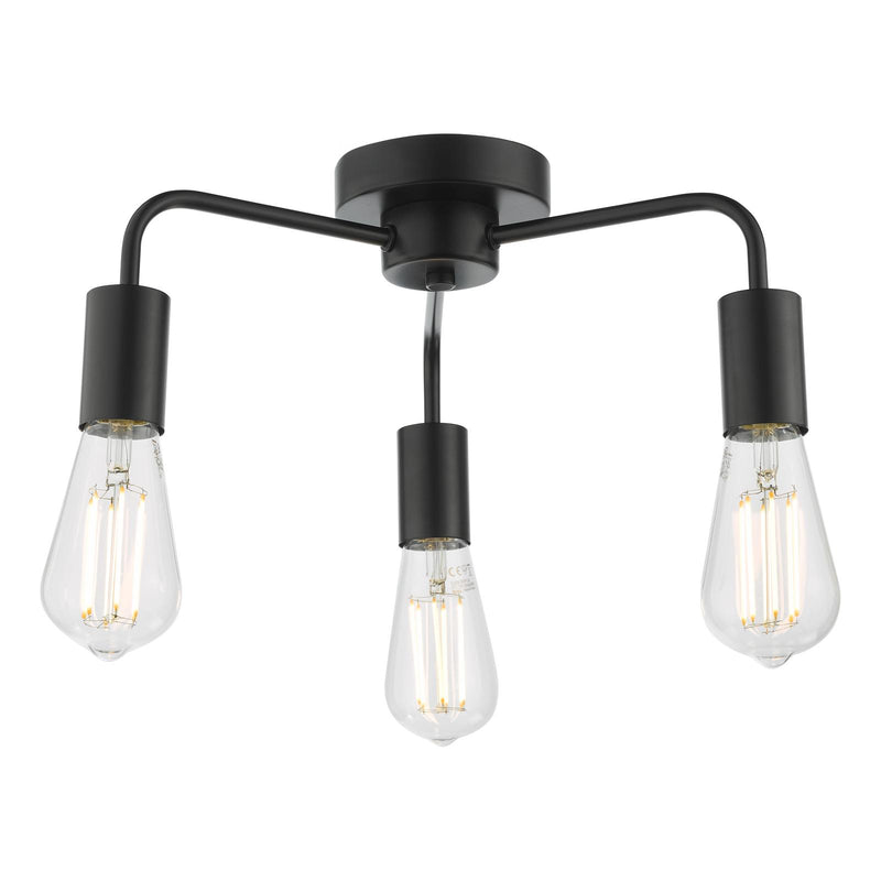 Dar Lighting Dena 3 Light Semi-Flush Matt Black • DEN5322