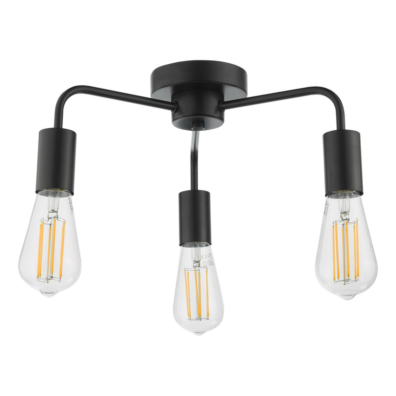 Dar Lighting Dena 3 Light Semi-Flush Matt Black • DEN5322