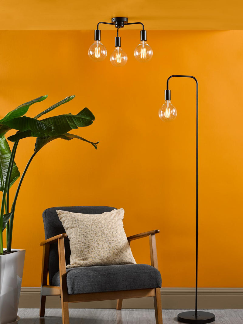 Dar Lighting Dena 3 Light Semi-Flush Matt Black • DEN5322