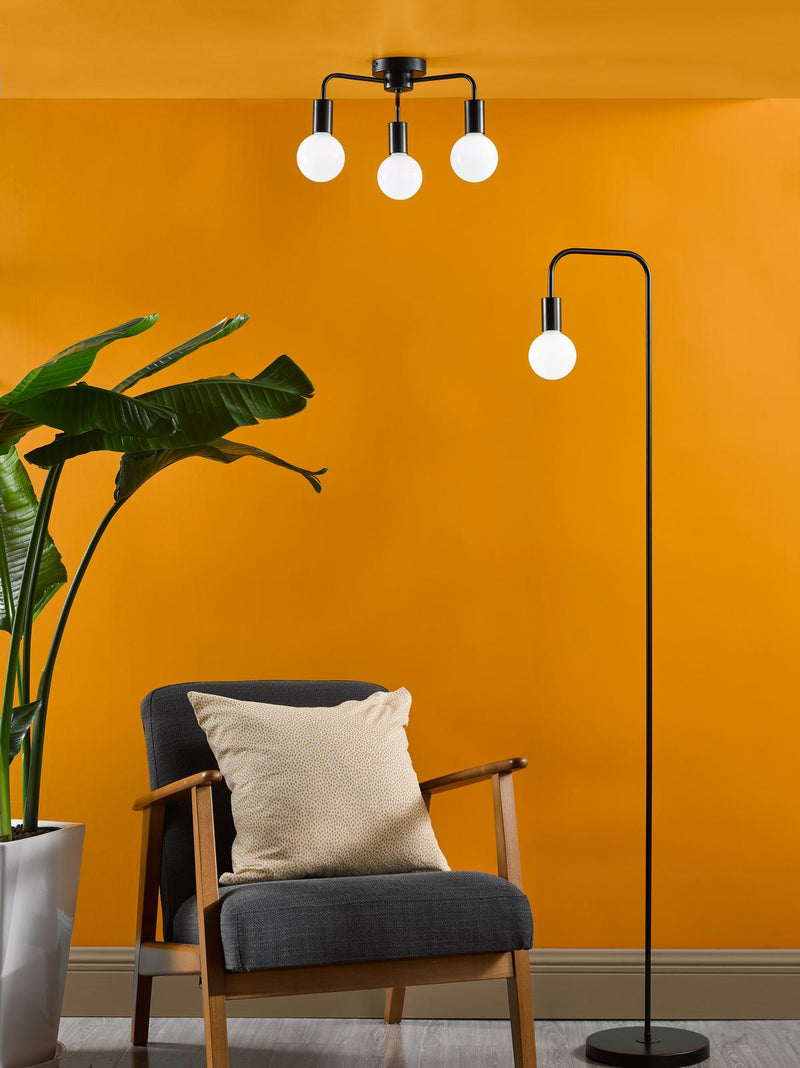 Dar Lighting Dena 3 Light Semi-Flush Matt Black • DEN5322