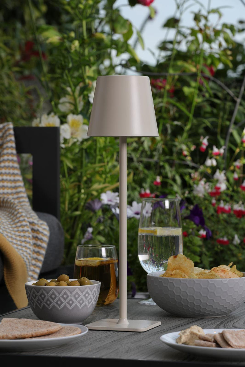 Dar Lighting Derrick Rechargeable Outdoor Table Lamp Satin Taupe LED IP54 • DER4239