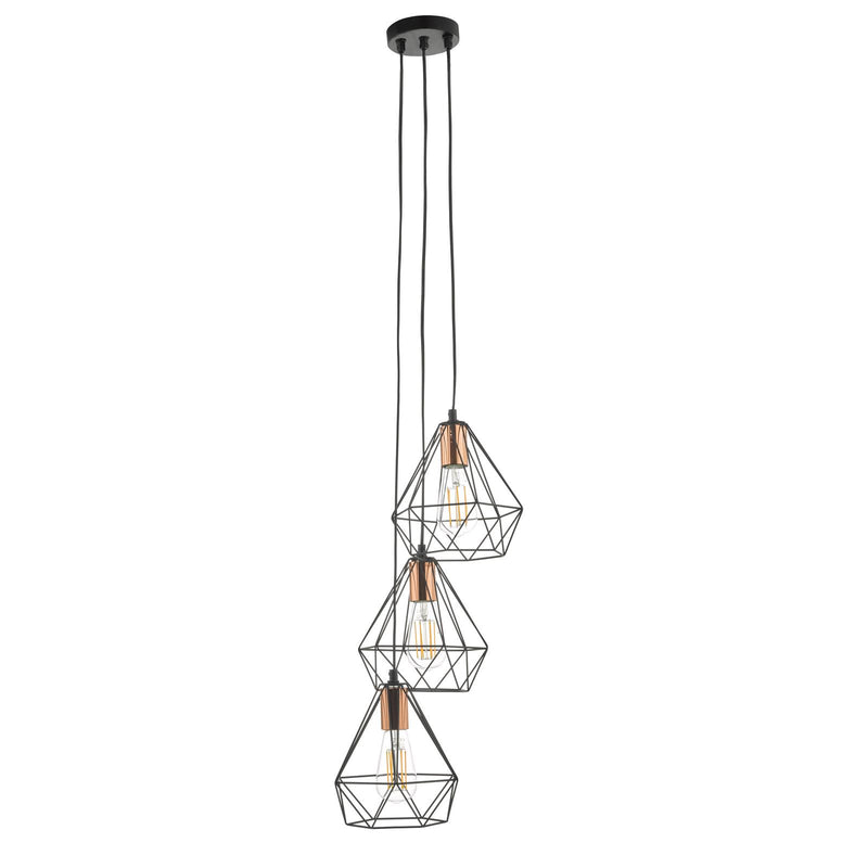 Dar Lighting Deyon 3 Light Cluster Pendant Black & Copper • DEY0322
