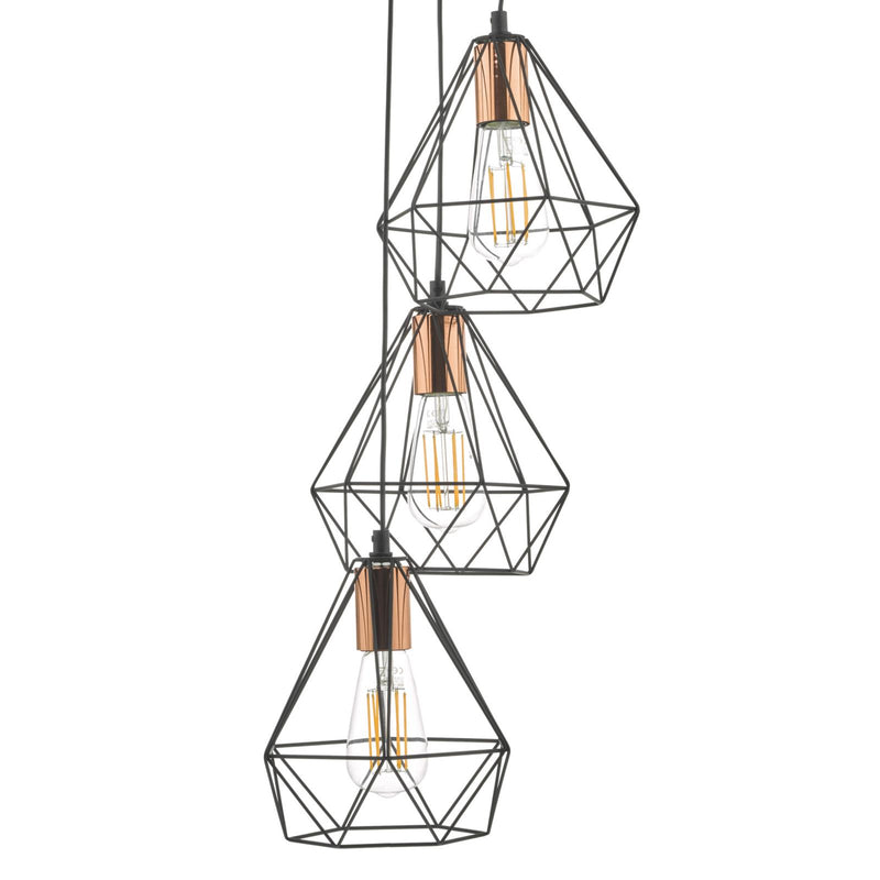 Dar Lighting Deyon 3 Light Cluster Pendant Black & Copper • DEY0322