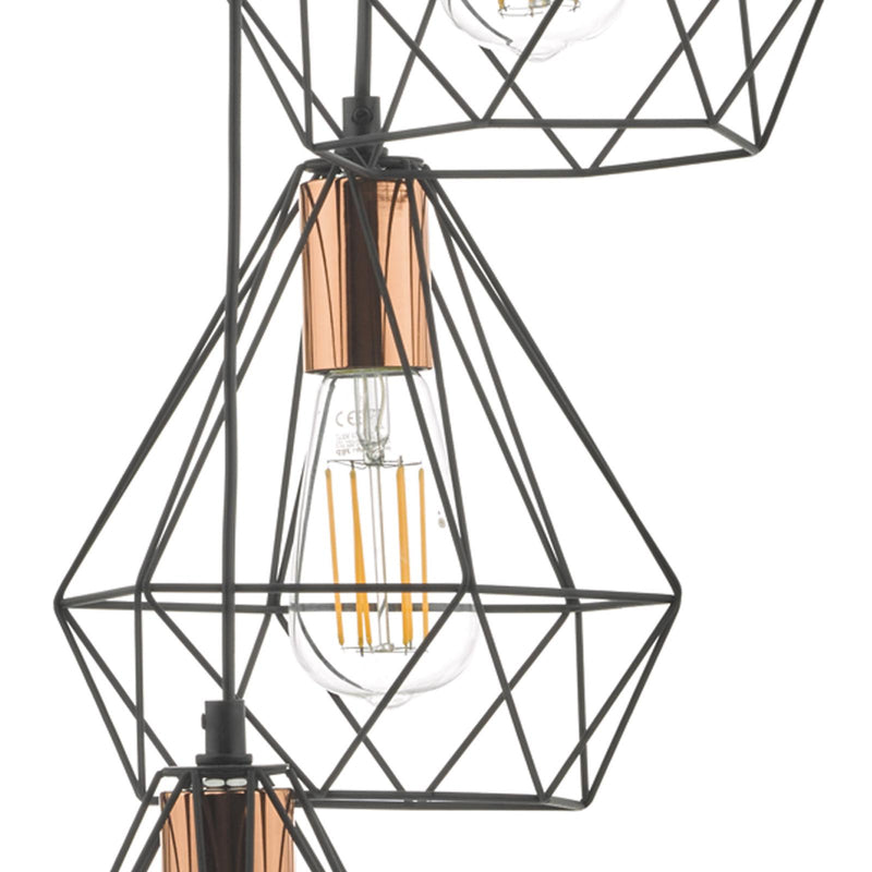 Dar Lighting Deyon 3 Light Cluster Pendant Black & Copper • DEY0322