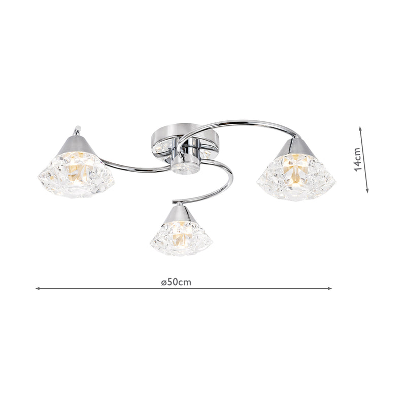 Dar Lighting Dilys 3 Light Semi-Flush Polished Chrome • DIL5350