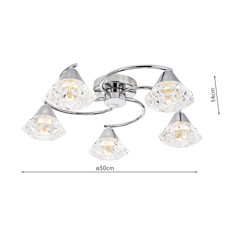 Dar Lighting Dilys 5 Light Semi-Flush Polished Chrome • DIL5450