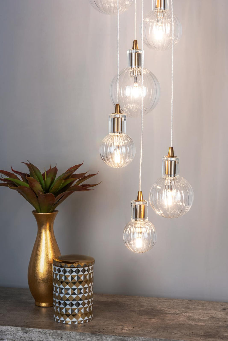 Dar Lighting Dita 10 Light Cluster Pendant Brass & Glass • DIT2342
