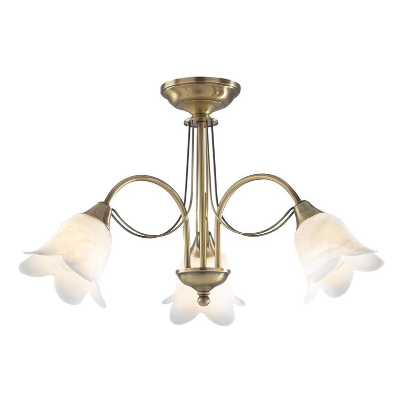 Dar Lighting Doublet 3 Light Semi Flush Antique Brass complete with Alabaster Glass • DOU0375