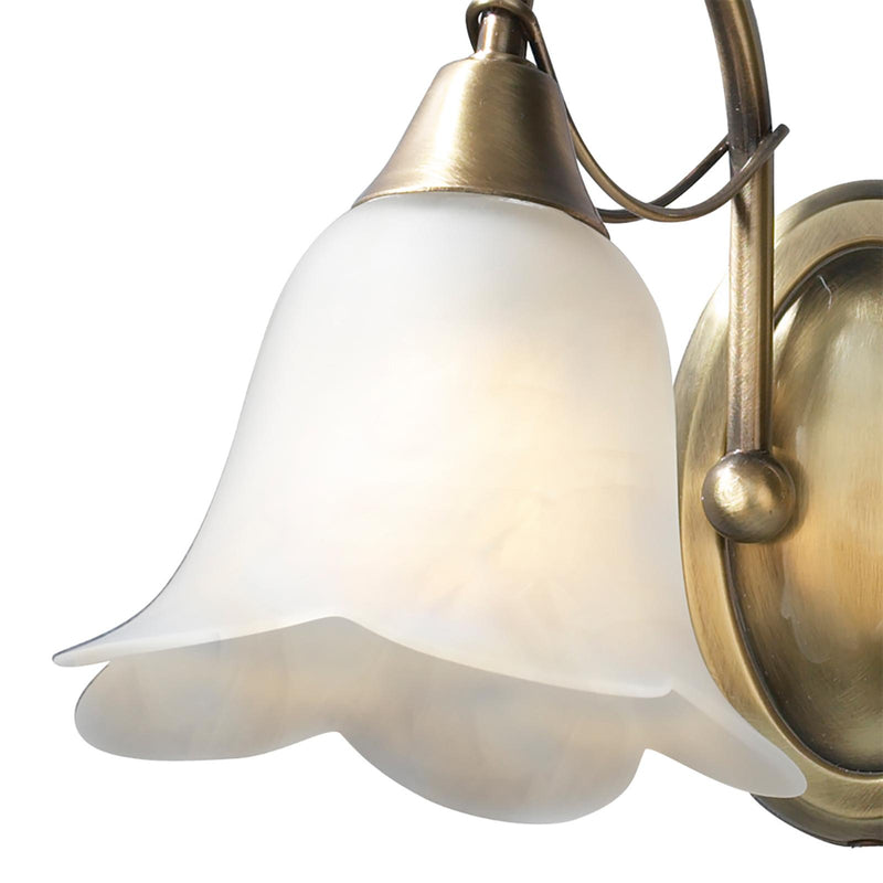 Dar Lighting Doublet Double Wall Bracket Antique Brass complete with Alabaster Glass • DOU0975