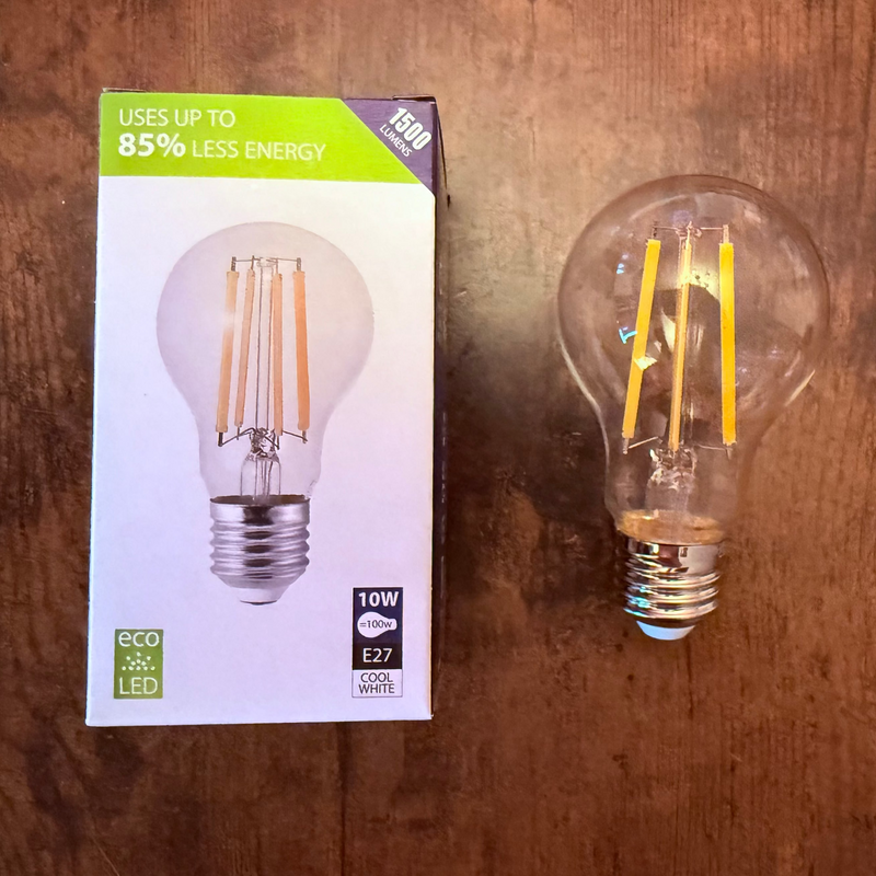 Searchlight Classic LED GLS E27 Dimmable 10W = 100w 4000K Cool White, 1500lm, Clear Finish • L3905-10CW