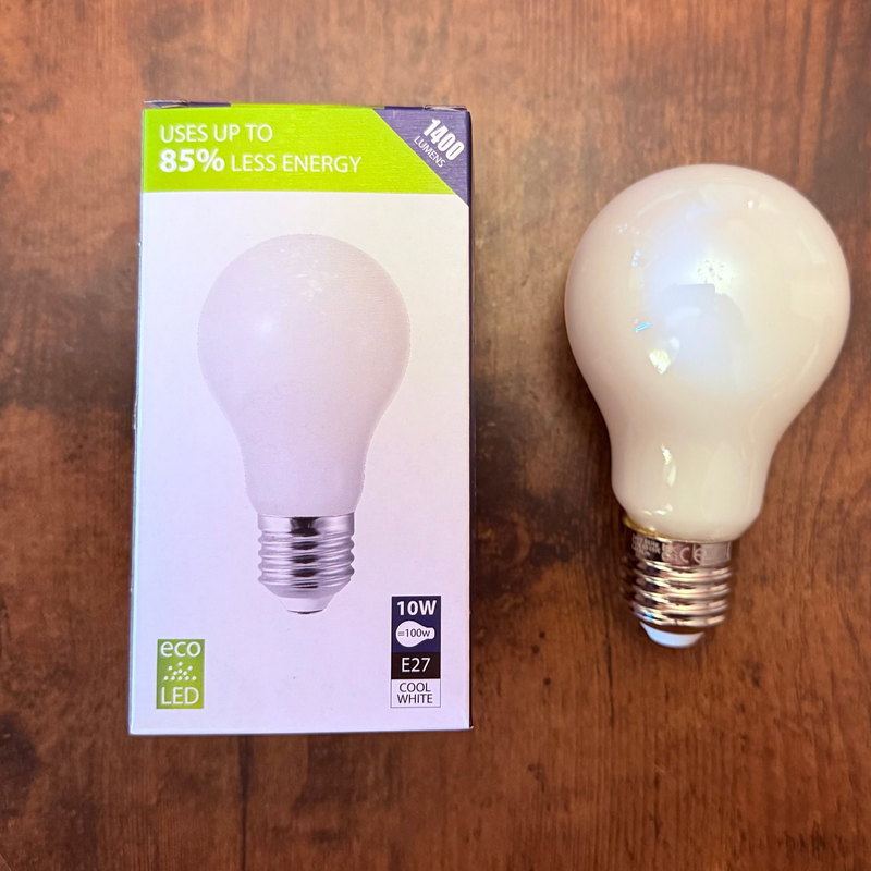 Searchlight Classic LED GLS E27 Dimmable 10W = 100w 4000K Cool White, 1400lm, Opal Finish • L4905-10CW