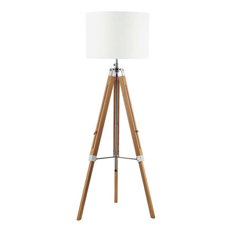 Dar Lighting Easel Floor Lamp Light Wood and Polished Chrome With Shade • EAS4943-PYR182