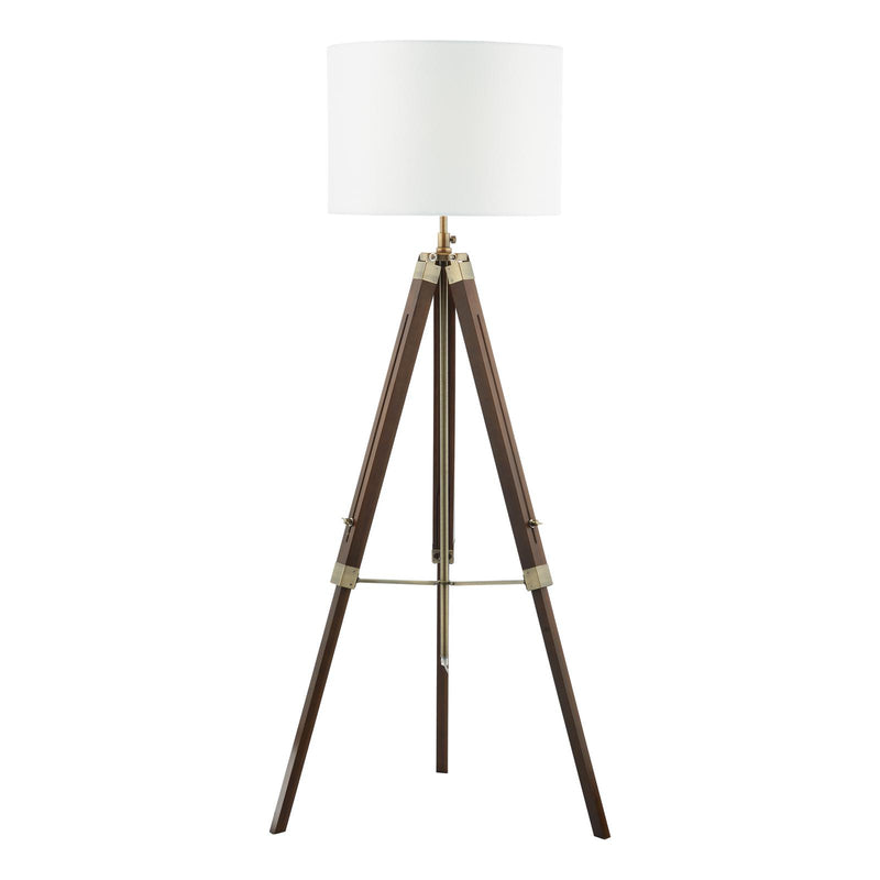 Dar Lighting Easel Floor Lamp Dark Wood and Antique Brass With Shade • EAS4947-PYR182