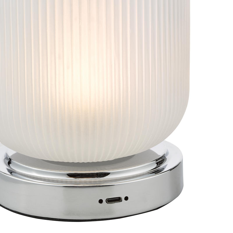 Dar Lighting Echo Rechargeable Table Lamp Polished Chrome and Ribbed Glass LED • ECH4150