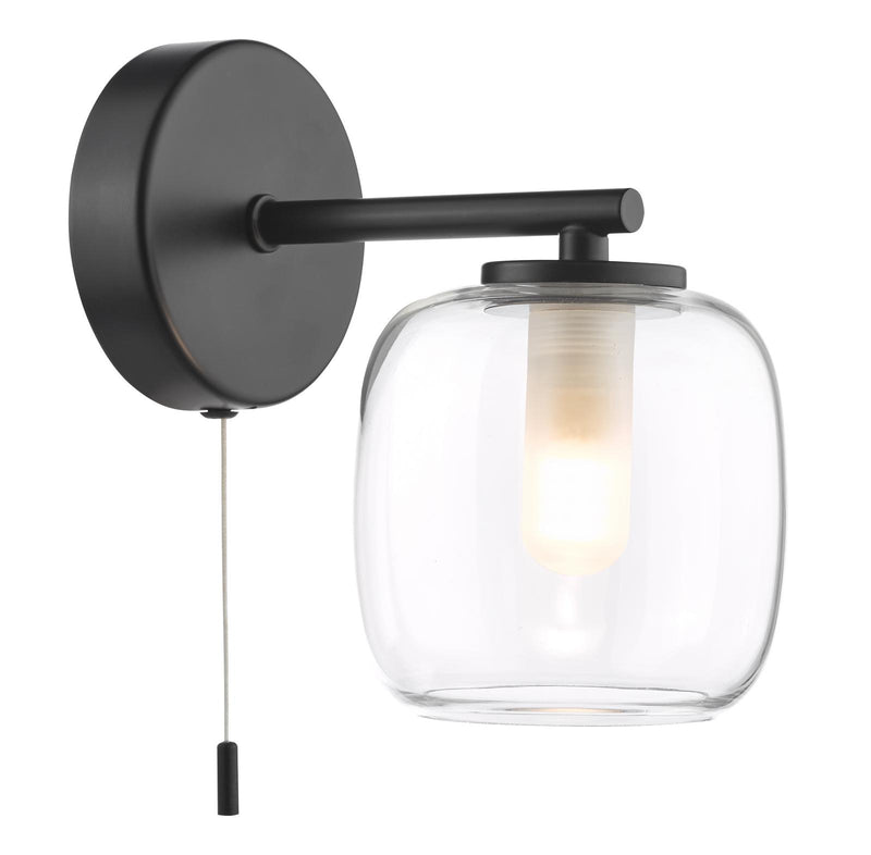 Dar Lighting Edaline Bathroom Wall Light Matt Black and Glass IP44 • EDA0722