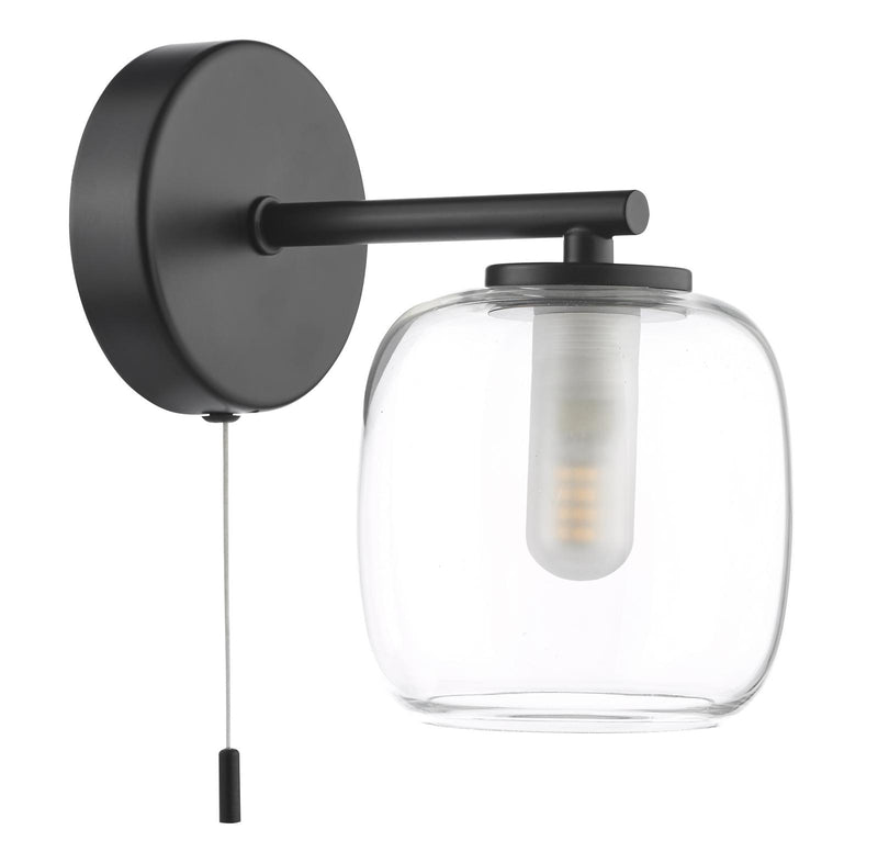 Dar Lighting Edaline Bathroom Wall Light Matt Black and Glass IP44 • EDA0722