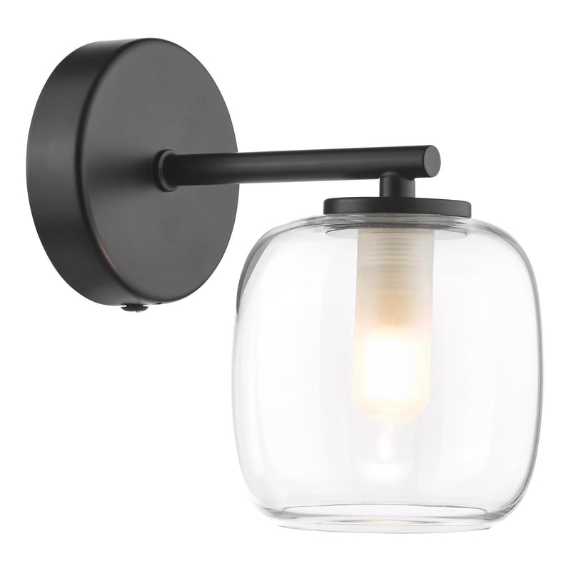 Dar Lighting Edaline Bathroom Wall Light Matt Black and Glass IP44 • EDA0722