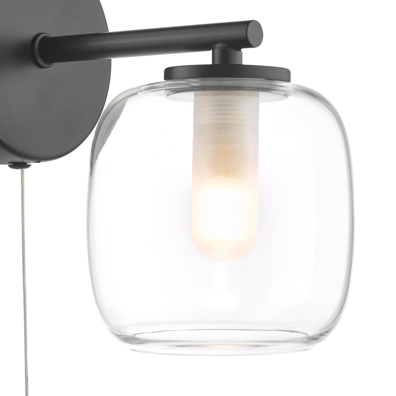 Dar Lighting Edaline Bathroom Wall Light Matt Black and Glass IP44 • EDA0722