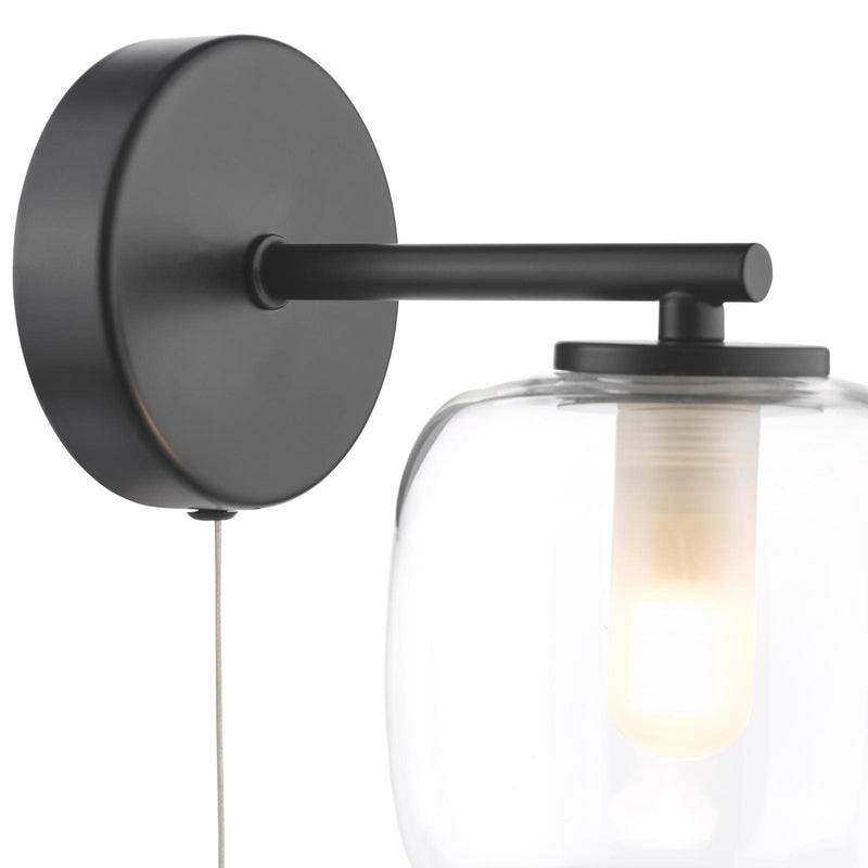 Dar Lighting Edaline Bathroom Wall Light Matt Black and Glass IP44 • EDA0722