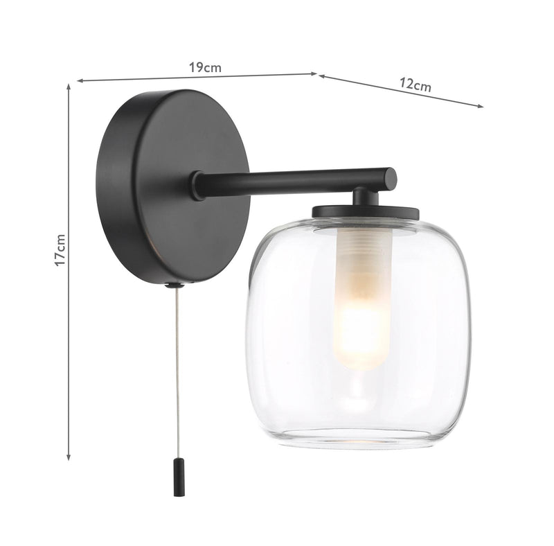 Dar Lighting Edaline Bathroom Wall Light Matt Black and Glass IP44 • EDA0722
