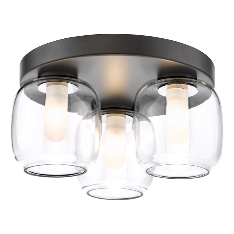 Dar Lighting Edaline 3 Light Bathroom Flush Light Matt Black and Glass IP44 • EDA5322