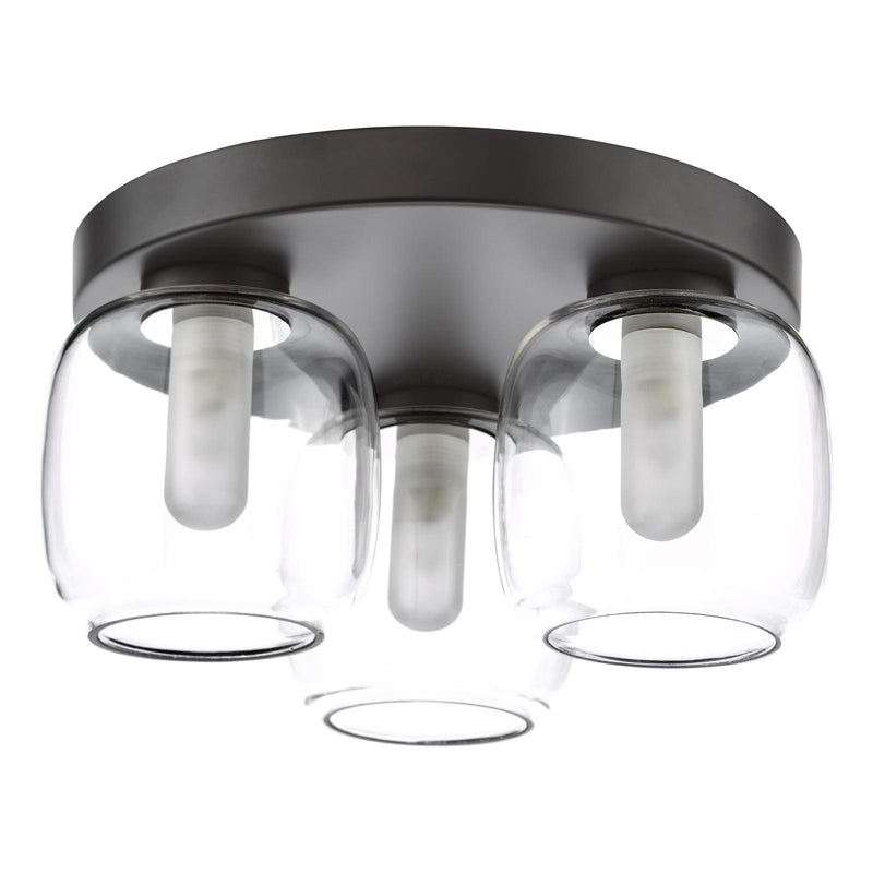 Dar Lighting Edaline 3 Light Bathroom Flush Light Matt Black and Glass IP44 • EDA5322