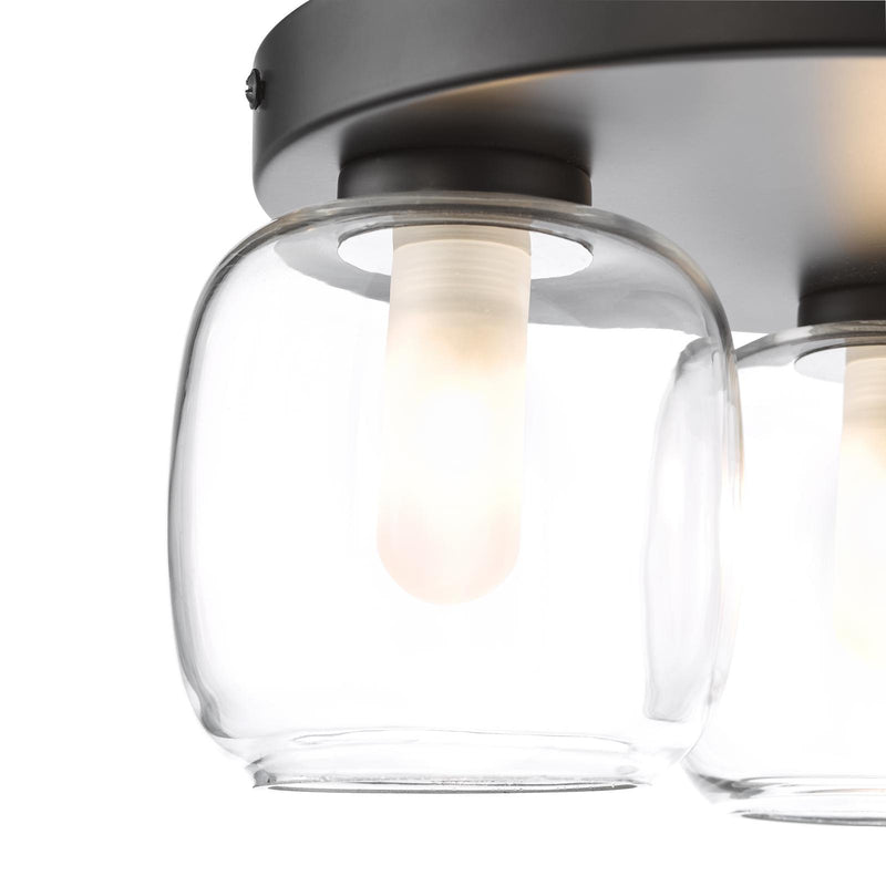 Dar Lighting Edaline 3 Light Bathroom Flush Light Matt Black and Glass IP44 • EDA5322