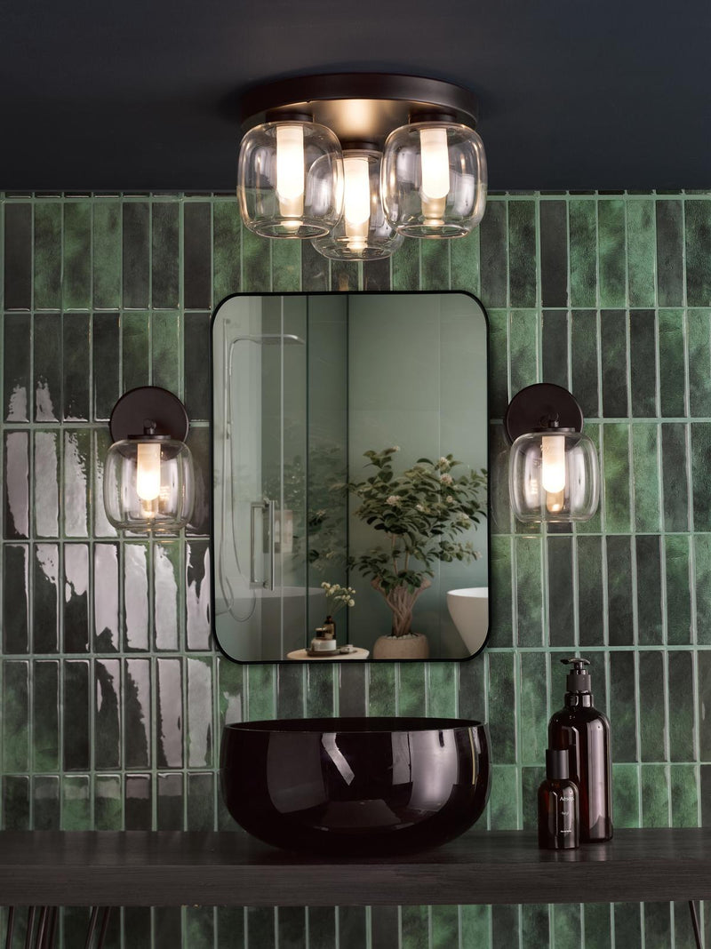 Dar Lighting Edaline 3 Light Bathroom Flush Light Matt Black and Glass IP44 • EDA5322