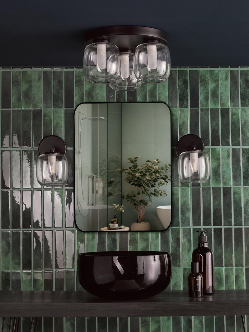 Dar Lighting Edaline 3 Light Bathroom Flush Light Matt Black and Glass IP44 • EDA5322