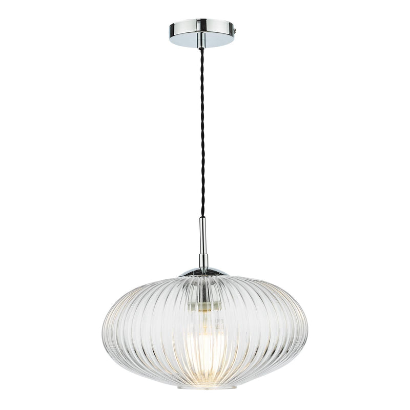 Dar Lighting Edmond 1 Light Single Pendant Polished Chrome Ribbed Glass • EDM0150