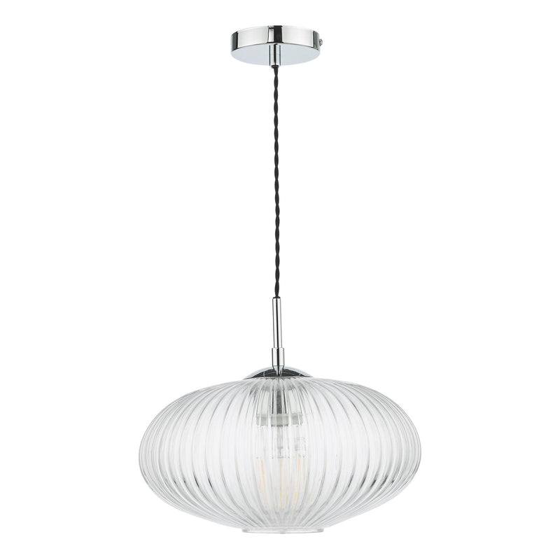 Dar Lighting Edmond 1 Light Single Pendant Polished Chrome Ribbed Glass • EDM0150