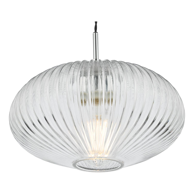 Dar Lighting Edmond 1 Light Single Pendant Polished Chrome Ribbed Glass • EDM0150