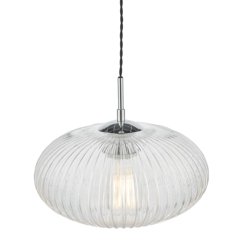 Dar Lighting Edmond 1 Light Single Pendant Polished Chrome Ribbed Glass • EDM0150