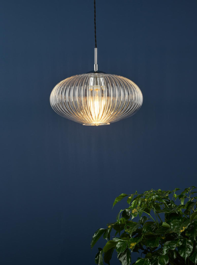 Dar Lighting Edmond 1 Light Single Pendant Polished Chrome Ribbed Glass • EDM0150