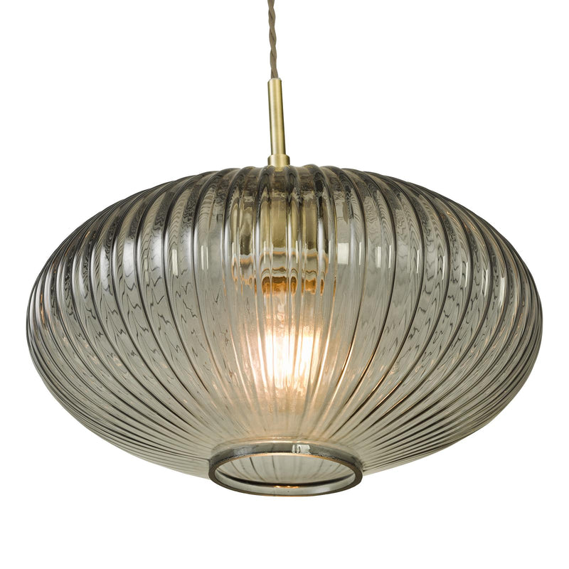 Dar Lighting Edmond 1 Light Pendant Smoked Glass Antique Brass Detail • EDM0175