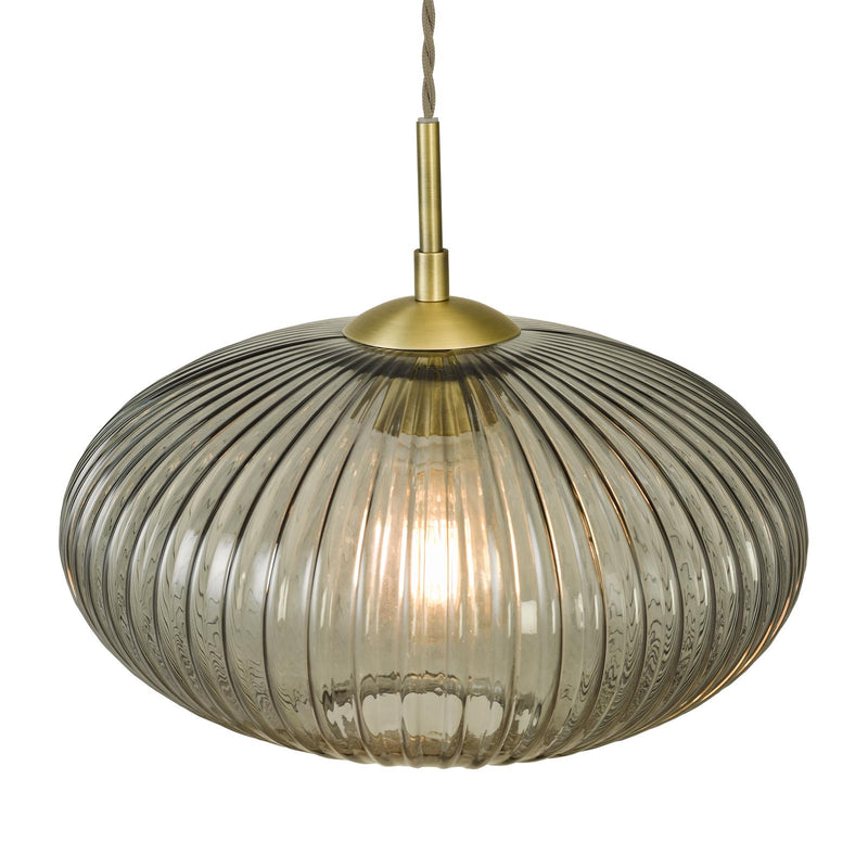 Dar Lighting Edmond 1 Light Pendant Smoked Glass Antique Brass Detail • EDM0175
