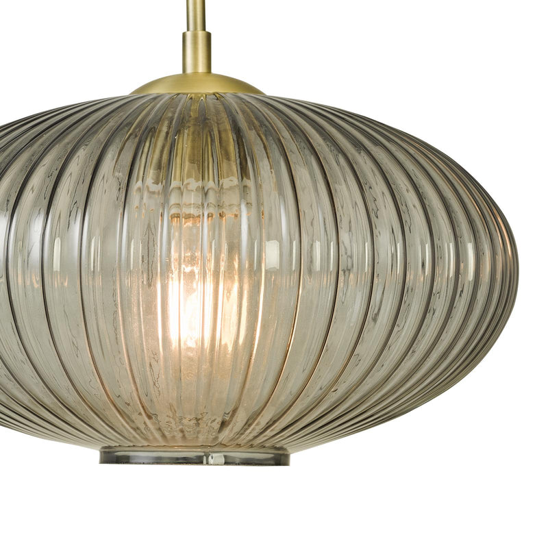 Dar Lighting Edmond 1 Light Pendant Smoked Glass Antique Brass Detail • EDM0175