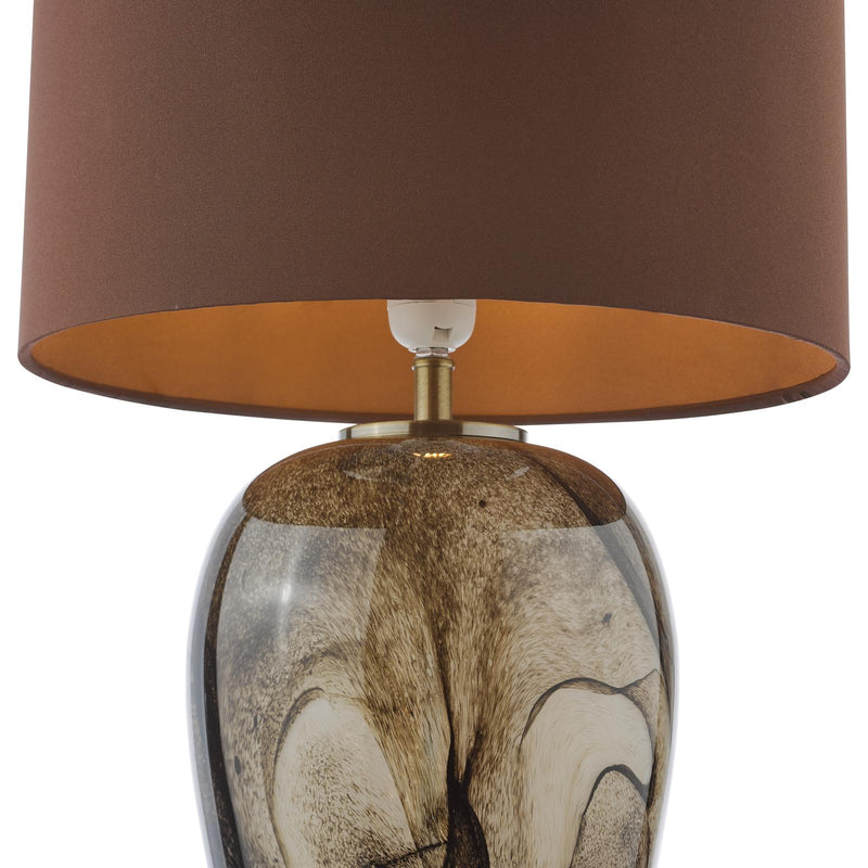 Dar Lighting Egas Table Lamp Brown Marble Effect Glass and Antique Brass With Shade • EGA4229