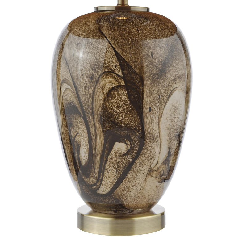 Dar Lighting Egas Table Lamp Brown Marble Effect Glass and Antique Brass With Shade • EGA4229