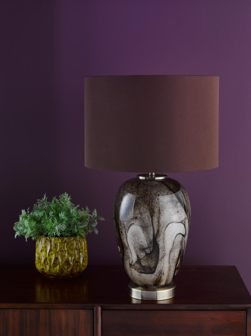 Dar Lighting Egas Table Lamp Brown Marble Effect Glass and Antique Brass With Shade • EGA4229