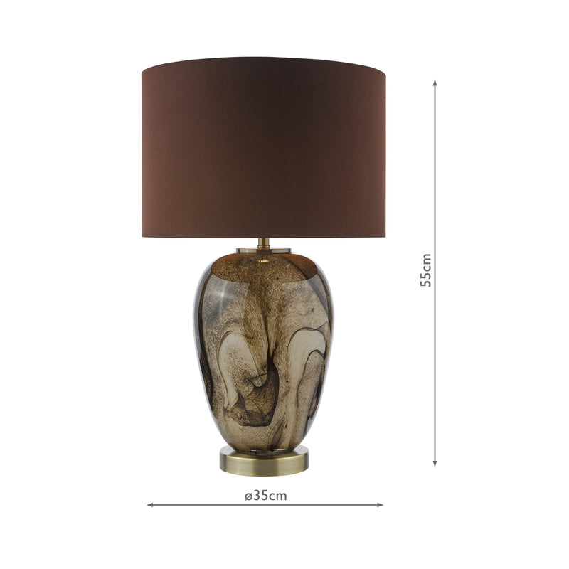 Dar Lighting Egas Table Lamp Brown Marble Effect Glass and Antique Brass With Shade • EGA4229
