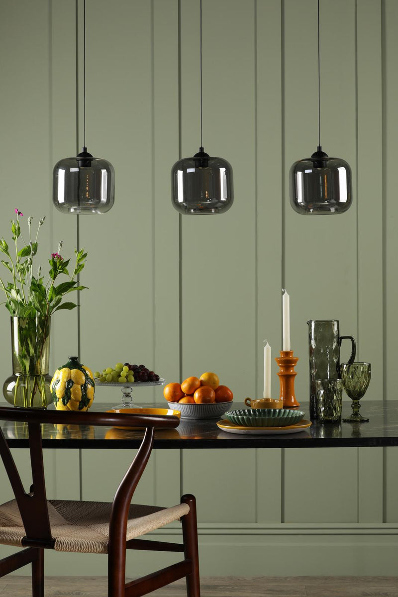 Dar Lighting Eileen 3 Light Bar Pendant Matt Black and Smoked Glass LED • EIL0322-AID6510B