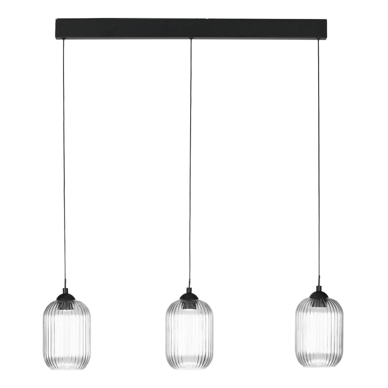 Dar Lighting Eileen 3 Light Bar Pendant Matt Black and Ribbed Glass LED • EIL0322-SAW6508