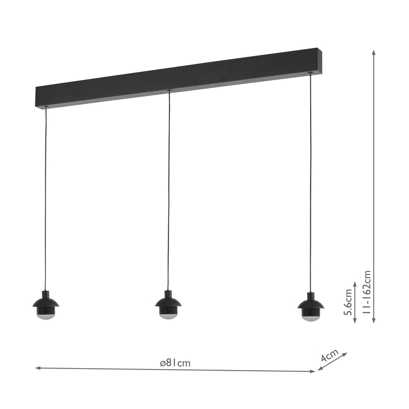 Dar Lighting Eileen 3 Light Bar Pendant Matt Black LED - Fitting Only • EIL0322