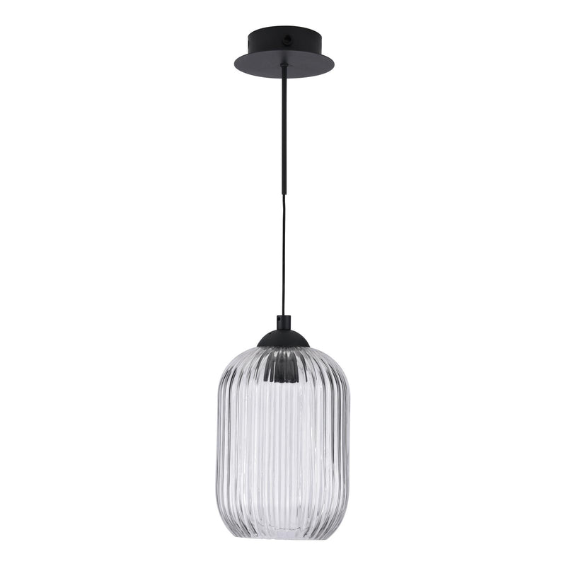 Dar Lighting Eileen Pendant/Wall Light Matt Black and Ribbed Glass LED • EIL0722-SAW6508