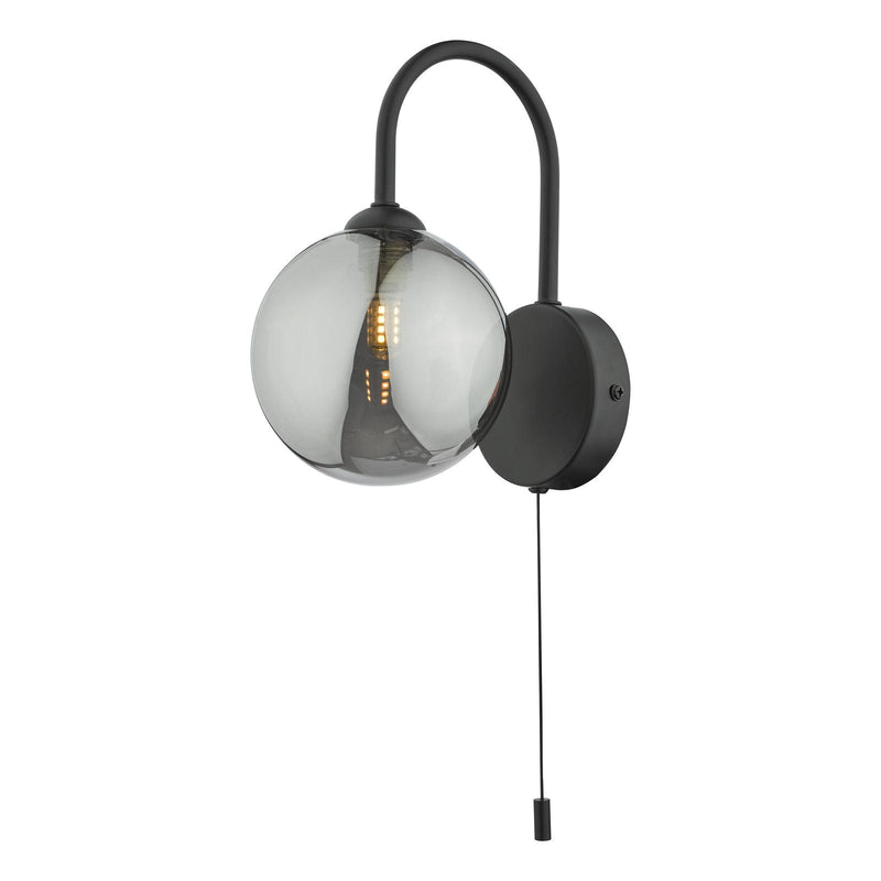 Dar Lighting Eissa Wall Light Matt Black Smoked Glass • EIS0722