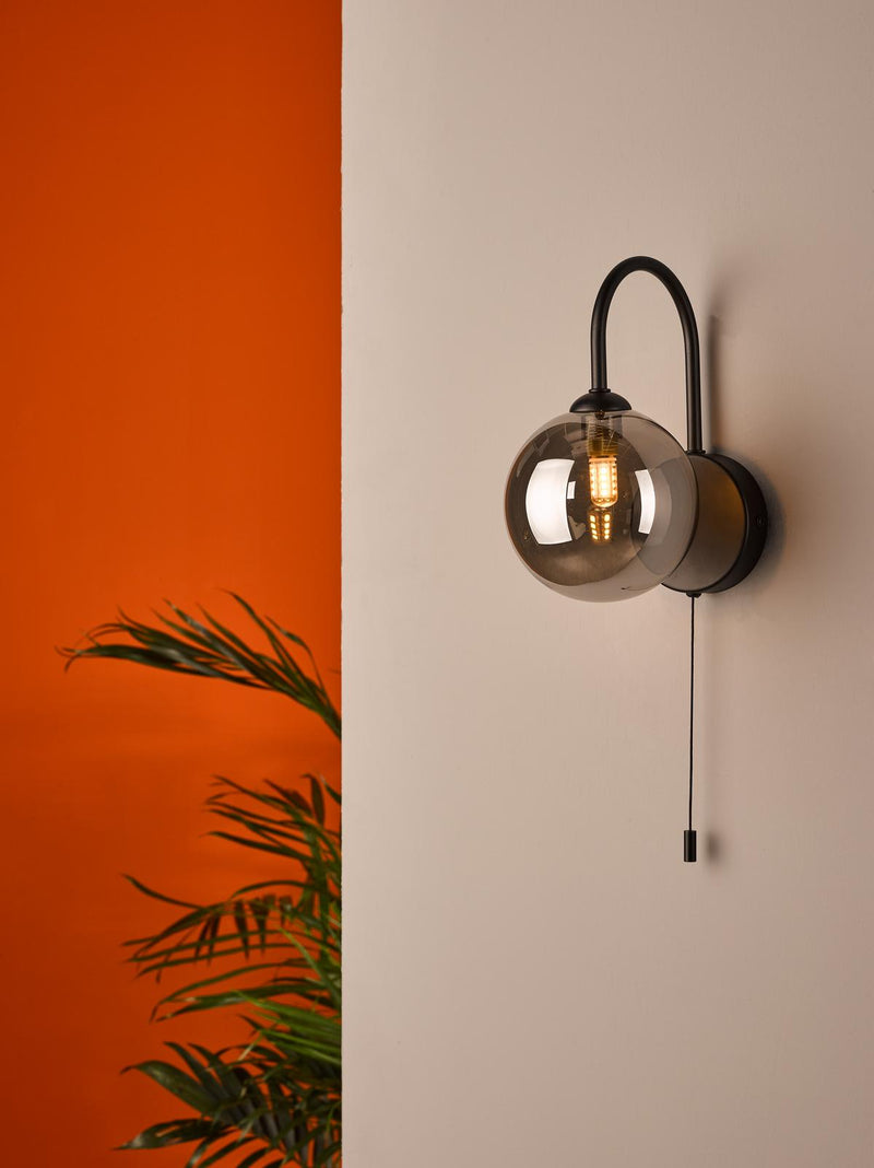 Dar Lighting Eissa Wall Light Matt Black Smoked Glass • EIS0722